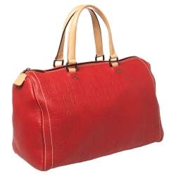 Pre Owned Carolina Herrera Red Monogram Leather Large Andy Boston Bag