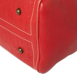 Pre Owned Carolina Herrera Red Monogram Leather Large Andy Boston Bag