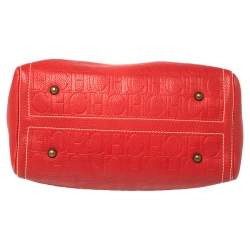 Pre Owned Carolina Herrera Red Monogram Leather Large Andy Boston Bag