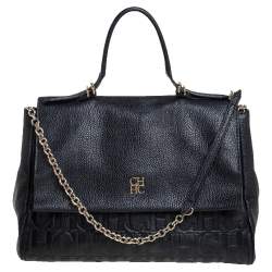 Pre Owned Carolina Herrera Black Leather Minuetto Top Handle Bag