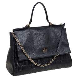 Pre Owned Carolina Herrera Black Leather Minuetto Top Handle Bag