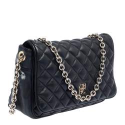 Pre Owned Carolina Herrera Black Quilted Leather Flap Crossbody Bag