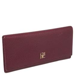 Pre Owned Carolina Herrera Burgundy Leather Flap Continental Wallet