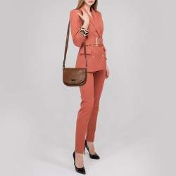 Pre Owned Carolina Herrera Brown Leather Flap Crossbody Bag