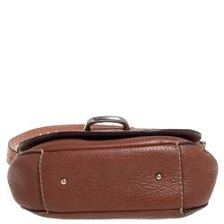 Pre Owned Carolina Herrera Brown Leather Flap Crossbody Bag