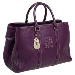 Pre Owned Carolina Herrera Purple Leather Large Matteo Tote