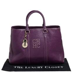 Pre Owned Carolina Herrera Purple Leather Large Matteo Tote