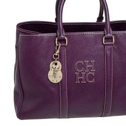 Pre Owned Carolina Herrera Purple Leather Large Matteo Tote