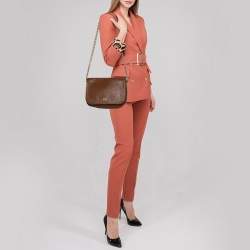 Pre Owned Carolina Herrera Brown Leather New Baltazar Flap Shoulder Bag