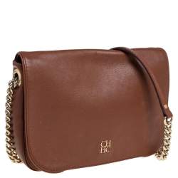 Pre Owned Carolina Herrera Brown Leather New Baltazar Flap Shoulder Bag