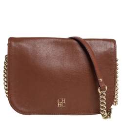 Pre Owned Carolina Herrera Brown Leather New Baltazar Flap Shoulder Bag