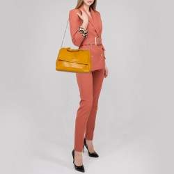 Pre Owned Carolina Herrera Yellow Leather Minuetto Flap Top Handle Bag