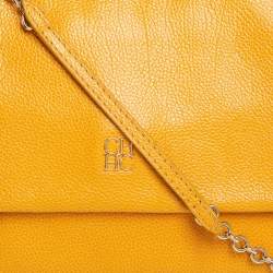 Pre Owned Carolina Herrera Yellow Leather Minuetto Flap Top Handle Bag