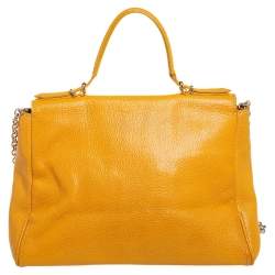 Pre Owned Carolina Herrera Yellow Leather Minuetto Flap Top Handle Bag