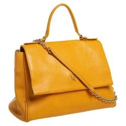Pre Owned Carolina Herrera Yellow Leather Minuetto Flap Top Handle Bag