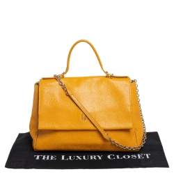 Pre Owned Carolina Herrera Yellow Leather Minuetto Flap Top Handle Bag