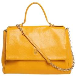 Pre Owned Carolina Herrera Yellow Leather Minuetto Flap Top Handle Bag