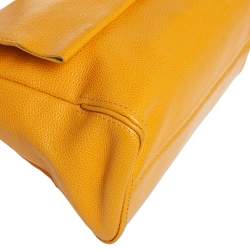 Pre Owned Carolina Herrera Yellow Leather Minuetto Flap Top Handle Bag