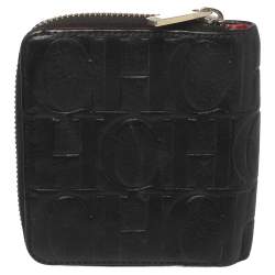 Pre Owned Carolina Herrera Black Monogram Leather Compact Wallet