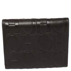 Pre Owned Carolina Herrera Brown Monogram Leather Trifold Wallet