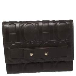 Pre Owned Carolina Herrera Brown Monogram Leather Trifold Wallet