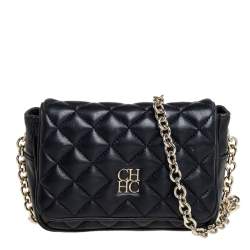 Pre Owned Carolina Herrera Quilted Leather Chain Crossbody Bag
