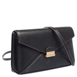 Pre Owned Carolina Herrera Black Leather Envelope Flap Crossbody Bag
