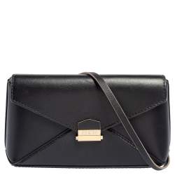 Pre Owned Carolina Herrera Black Leather Envelope Flap Crossbody Bag