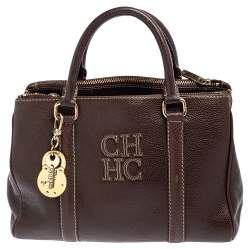 Pre Owned Carolina Herrera Dark Brown Leather Matteo Tote