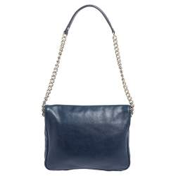 Pre Owned Carolina Herrera Blue Leather New Baltazar Flap Shoulder Bag