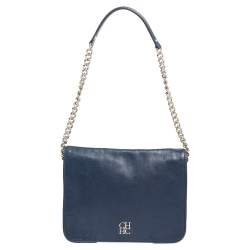 Pre Owned Carolina Herrera Blue Leather New Baltazar Flap Shoulder Bag