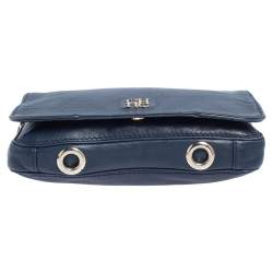 Pre Owned Carolina Herrera Blue Leather New Baltazar Flap Shoulder Bag