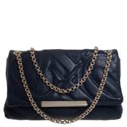 Pre Owned Carolina Herrera Blue Quilted Leather Flap Chain Shoulder Bag