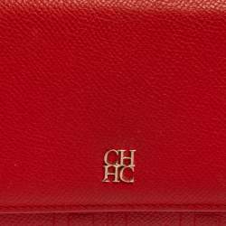 Pre Owned Carolina Herrera Red Monogram Leather Flap Continental Wallet