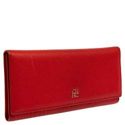 Pre Owned Carolina Herrera Red Monogram Leather Flap Continental Wallet