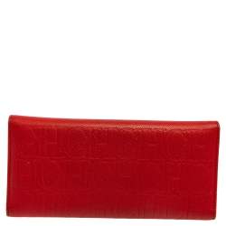 Pre Owned Carolina Herrera Red Monogram Leather Flap Continental Wallet