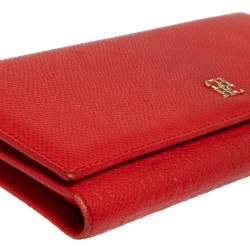 Pre Owned Carolina Herrera Red Monogram Leather Flap Continental Wallet