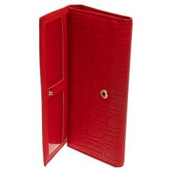 Pre Owned Carolina Herrera Red Monogram Leather Flap Continental Wallet