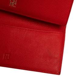 Pre Owned Carolina Herrera Red Monogram Leather Flap Continental Wallet