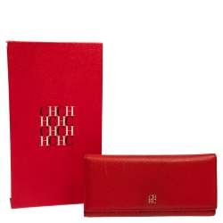 Pre Owned Carolina Herrera Red Monogram Leather Flap Continental Wallet