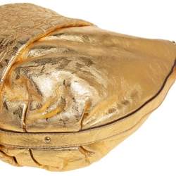 Pre Owned Carolina Herrera Gold Metallic Monogram Leather Chain Hobo