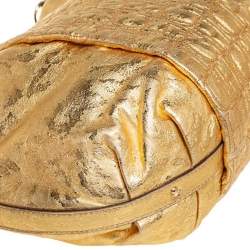 Pre Owned Carolina Herrera Gold Metallic Monogram Leather Chain Hobo