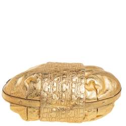 Pre Owned Carolina Herrera Gold Metallic Monogram Leather Chain Hobo