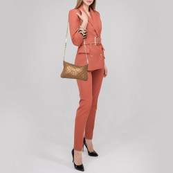 Pre Owned Carolina Herrera Metallic Beige Leather Chain Shoulder Bag