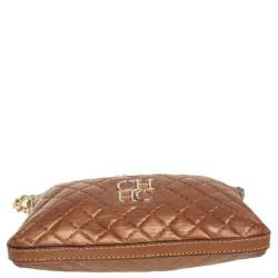 Pre Owned Carolina Herrera Metallic Beige Leather Chain Shoulder Bag