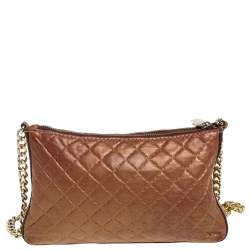 Pre Owned Carolina Herrera Metallic Beige Leather Chain Shoulder Bag