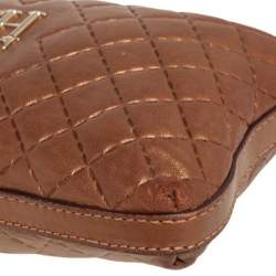 Pre Owned Carolina Herrera Metallic Beige Leather Chain Shoulder Bag