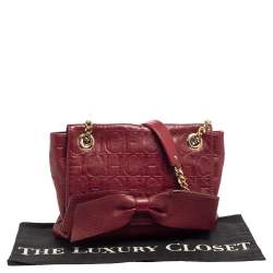 Pre Owned Carolina Herrera Burgundy Monogram Leather Audrey Shoulder Bag