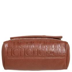 Pre Owned Carolina Herrera Brown Embossed Leather Minuetto Flap Top Handle Bag
