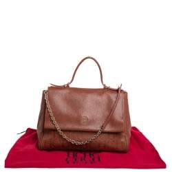 Pre Owned Carolina Herrera Brown Embossed Leather Minuetto Flap Top Handle Bag